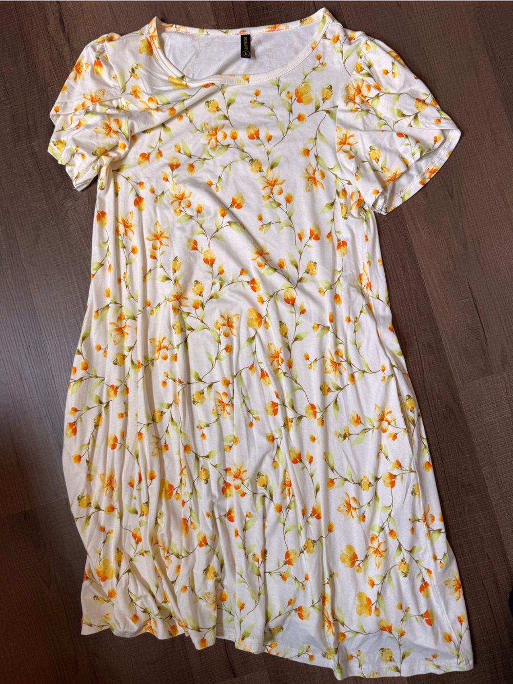 Women's White Midi Dress with Yellow Floral Print